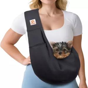 톰카스 소형 반려견 슬링 캐리어 - 조절 가능한 스트랩 및 지퍼 포켓 강아지(블랙)에게 적합