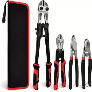 C T 4피스 볼트 커터 플라이어 세트 14인치 및 8인치 와이어 케이블 휴대용 가방 포함 로프 잠금장치