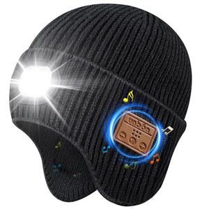남성용 선물 조명이 있는 블루투스 비니 조명과 헤드폰이 LED 비니 모자 남성 크리스마스 스타킹 스터퍼 아빠 10대 소년 남편 어른용