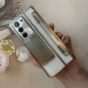 [호환품]삼성 호환 갤럭시 호환 Z 폴드7 6 5 4 3 5G 고급 스탠드 및 스크린 보호 케이스 일체형 도금 투명