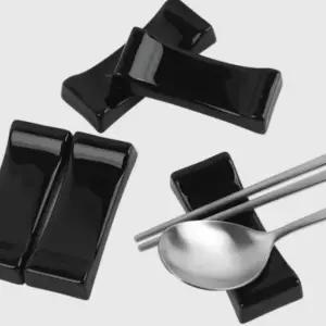 도자기 수저 블랙 숟가락 젓가락과 받침 5개입 고급 식탁용 소품 (WFJ655H)