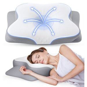 목 를 위한 LBRAMS 경추 베개 - 쿨링 케이스가 있는 인체공학적 메모리 폼 정형외과적 지지 측면 침목 옆 배 쪽 침목을 지원