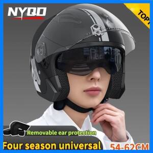 남성용 오픈 페이스 레트로 오토바이 헬멧 듀얼 바이저 남녀공용 겨울 오토바이 헬멧 모토크로스 레이싱 보