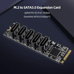 M.2 키 JMB585 NVME 컨버터 SATAIII SATA 3.0 케이블 포함 PCIe 5포트 III 6G SSD 어댑터 라이저 카드