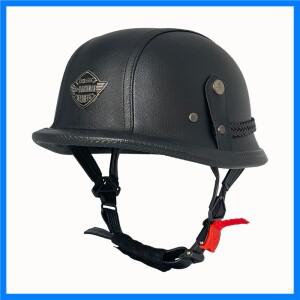 빈티지 가죽 제2차 세계대전 스타일의 블랙 라이딩 헬멧 독일 오토바이용 남녀공용 오픈 페이스 하프 헬멧