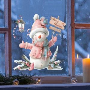 핑크 옷 눈사람 벽 스티커 크리스마스 유리 Windows 장식 벽화 접착 홈 축제 데칼 새해 자기