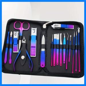 9-18pcs 세트 전문 스테인레스 스틸 매니큐어 및 페디큐어 키트 손톱깎이 가위가 포함된 여행용 케이스가