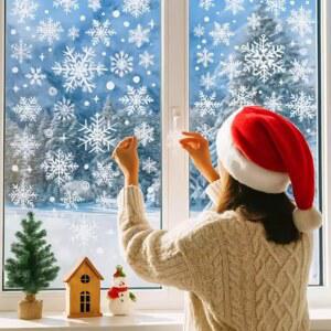 만화 산타클로스 눈사람 눈송이 벽 스티커 유리창 정전기 PVC 홈 룸 장식