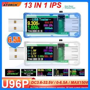 U96P 13 in 1 USB 테스터 전류 전압 표시기 전기 전류계 전력계 충전 DC 디지털 멀티 미터 전압계 전력계