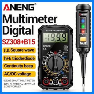 멀티미터 테스터 펜 세트 ANENG SZ308+B15 멀티미터 1999 카운트 24-250V 전압 감지기 진단 브레이크포인트