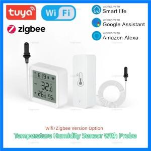외부 프로브가있는 Tuya 온도 습도 센서 냉장고 용 스마트 홈 WiFi/Zigbee 습도계 물 풀 온도 조절기 알람