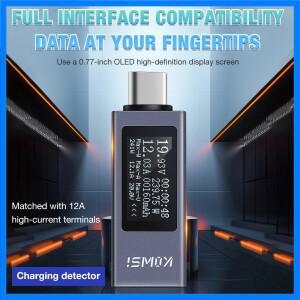 KWS-2301C USB Type-C 테스터 DC4-30V 0-12A 전류 전압 모니터 디지털 전류계 전력계 휴대폰 충전 감지기