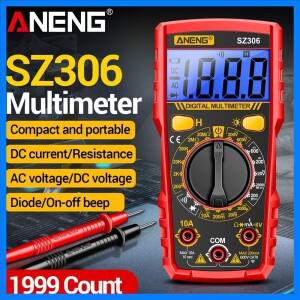ANENG SZ306 디지털 멀티미터 테스터 1999 카운트 다이오드 저항기 AC/DC 전압 전류 볼트미터 블루 백라이