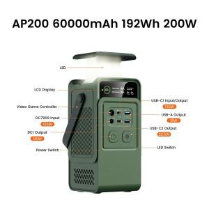 새로운 200W 휴대용 발전소 192Wh 전원 은행 60000mAh LiFePo4 외부 배터리 야외 캠핑 태양열 발전기 공급