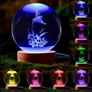 LED 컬러 램프 베이스 유리 장식 품목 3D 크리스탈 볼 거실 침실 홈 구 6cm