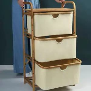 원목 서랍형 패브릭 3단 수납장 바구 세라믹 화이트