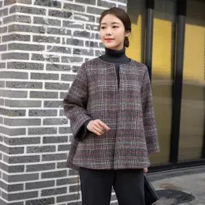 엄마옷 울체크 클래식 라운드자켓 1GHJ24857 중년여성 마담 60 70대  빅사이즈 할머니