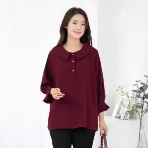 엄마옷 카라 플리츠 긴팔 반오픈 블라우스 1GHJ24629 중년여성 마담 60 70대  빅사이즈 할머니