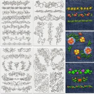 두들드림 35개 식물 덩굴 레이스 트리밍 4매 수용성 자수 패턴 안정제 스틱 및 스티치 스티커 손 바느질