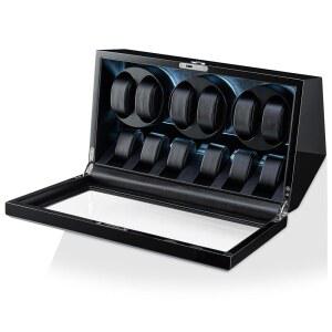 6개의 저장 슬롯, LED 조명 및 자동 모터 정지 옵션이 있는 타임큐브 워치 와인더