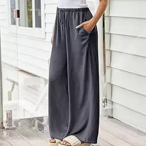 여성 여름 린넨 밴딩 마바지 와이드 통팬츠 (WFJ6WT6)
