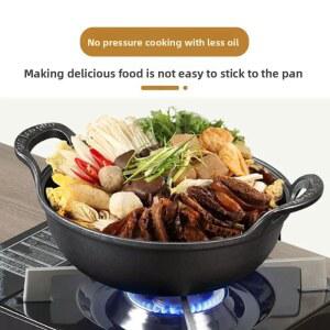 두꺼운 주철 평평한 수프용 가정용 소형 볶음용 이중 손잡이 논스틱 냄비 바닥 스튜