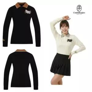 까스텔바작 여자 골프 니트카라 가슴자수 겨울 긴팔 도톰한 티셔츠 BGEWTL-702 CA3825342