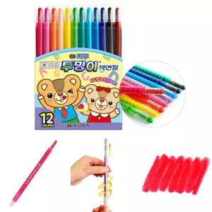지구화학 투명이 색연필 (12색) 샤프식 돌돌이 색칠놀이 돌려쓰는색연필 어린이 미술준비물