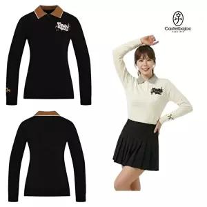 [까스텔바작 ]까스텔바작 여자 골프 니트카라 가슴자수 겨울 긴팔 도톰한 티셔츠 BGEWTL-702