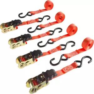 4팩 래칫 타이다운 스트랩 - 캠핑 사냥 이동 트레일러 및 루프 랙용 10피트 1500파운드 브레이크 강도 화물