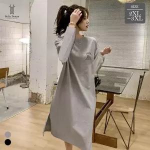 벨라도나 봄가을 여성 캐주얼 옆트임 루즈핏 긴팔 롱원피스 편안한 스판원단 Bon-2612