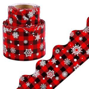 59피트 크리스마스 게시판 테두리 스티커 스노우플레이크 레드 블랙 격자 다이 컷 롤 웨이브 라인 교실 책상 칠판 사진 벽 DIY 파티 장식 용품