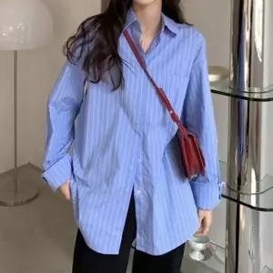 [하프클럽/]블루톤 스트라이프 셔츠 오버핏 베이직 봄가을 남방