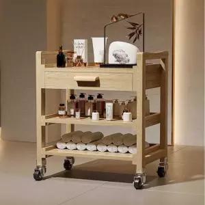 미용 웨건 나무 왁싱 A타입 다용도 원목 트레이 오픈 선반