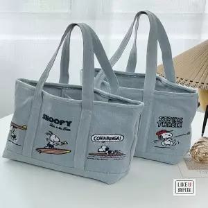 숄더백 스누피 에코백 토트백 귀여운 가방 자수 워싱 데님 일본 만화 캐릭터 휴대용