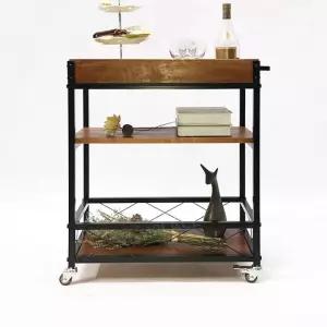 우드 트롤리 웨건 엔틱 선반 빈티지 카트 보조 이동식 트레이 왜건