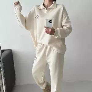 /옷자락 여자 자수 오픈카라 조거팬츠 세트