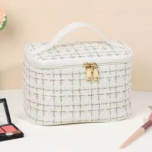 화장품 메이크업 트위드 손잡이 파우치 가방 화이트 화장품파우치