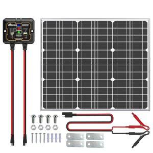[미국배송] SOLPERK 50W 태양열 배터리 충전기 유지보수 + 업그레이드 10A MPPT 충전 컨트롤러 자동차 RV 보트 오토바이용 조절식 마운트 브래킷 12V 패널 키트 트리클