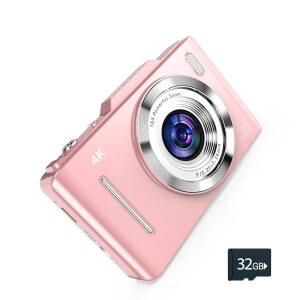 [미국배송] 4K 디지털 카메라 - 48MP 사진 32GB SD 카드 및 랜야드 포함 여행 친화적 포인트 촬영 카메라 소녀 학생 청소년을 위한 소형 선물