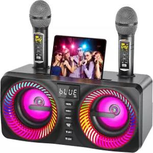 노래방 기기 무선 마이크 2개 포함 9가지 모드 다이내믹 LED 조명 휴대용 블루투스 스피커 가정 생일