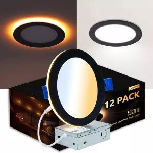 CycevSun 12팩 블랙 오목 조명 6인치 야간 캔리스 초박형 웨이퍼 다운라이트 실내외장 디밍 가능 5가지