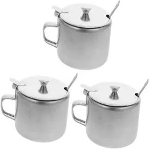 솔루스트레 3종 세트 숟가락 다용도 조미료 용기가 있는 스테인리스 스틸 설탕 그릇 주방 원형 향신료 병용