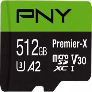 PNY P-SDU512V32100PX-GE 512GB 프리미어-X 클래스 10 U3 V30 microSDXC 플래시 메모리카드 블랙