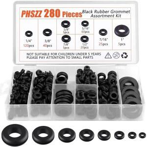 PSHZZ 280 PCS 고무 그로밋 키트, 배선, 전선, 자동차, 방화벽, 판금, 하드웨어 수리를 위한 구멍 가스켓 모음, 8 사이즈 1/4