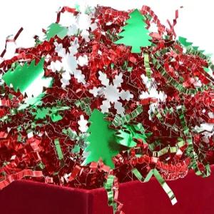 페이퍼 페어 1LB 메탈릭 레드 그린 크리스마스 크링클 컷 슈레드 필러 트리 눈송이 색종이 선물 포장