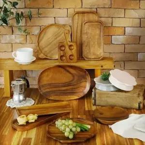 접시 원목 나무 쟁반 그릇 티크 내추럴 도마 15.5인치 (WFK6J05)