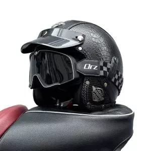 클래식 헬멧 PU가죽 오토바이 오픈페이스 하프 레트로 안전모 하이바