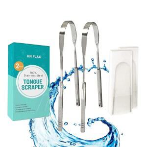 [2팩] KN FLAX 혀 스크레이퍼 [의료 등급] 구취 감소 구강 관리 100% BPA 프리 금속 혀 스크레이퍼, 성인 및 어린이용 혀 클리너, 비합성 손잡이로 사용하기 쉽습니다