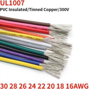 1M/5M UL1007 PVC 주석 도금 구리 와이어 케이블 16/18/20/22/24/26/28/30 AWG 흰색/검정색/빨간색/노란색/
